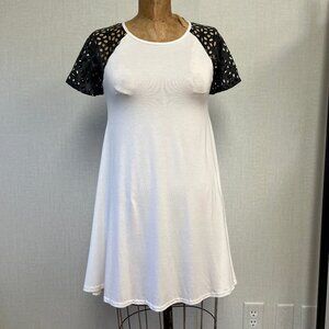 NWT Laser Cut Plastic Sleeve Jersey Knit T-shirt Dress Size UK 10 Medium